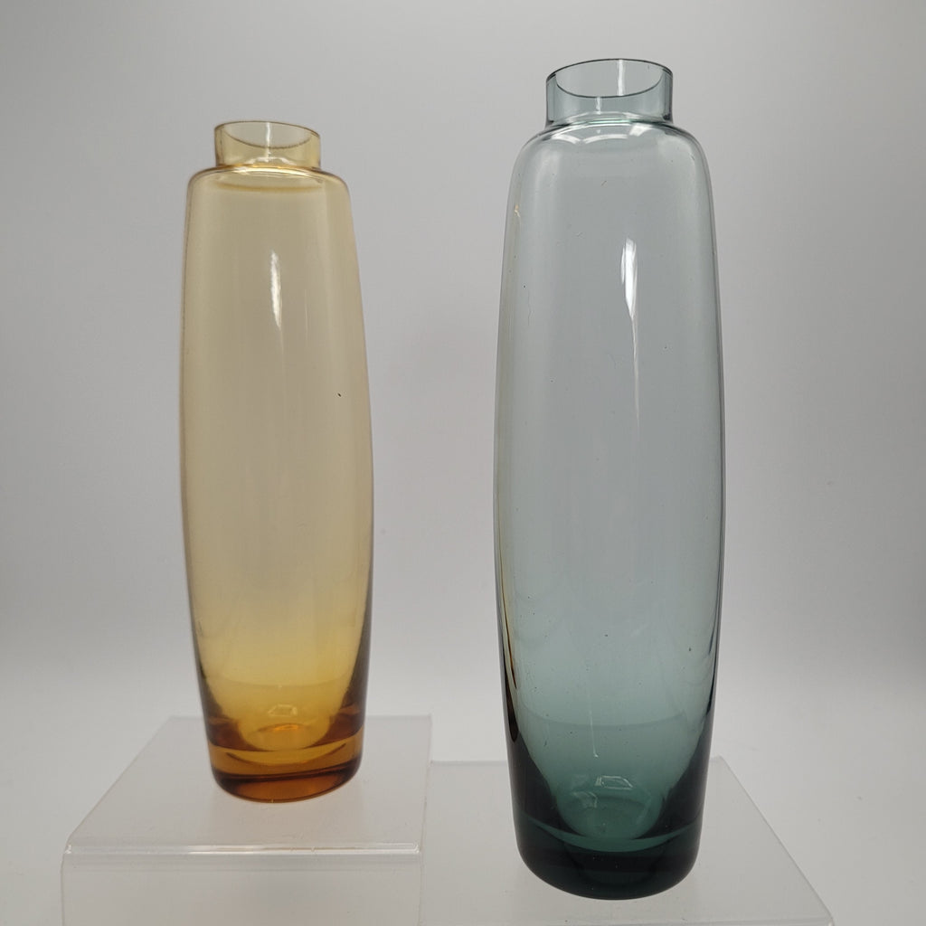 Pair of Scandinavian Modernist Glass Vases – Amber & Teal, 1960s–70s...so stylish 😎