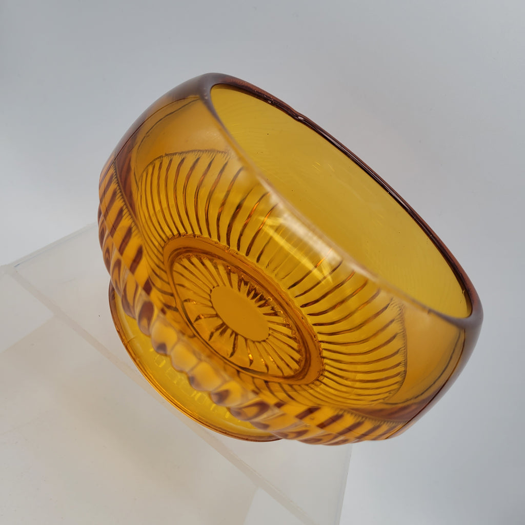 Mid-Century Amber Crystal Bowl — Attributed to Rückl / Sklo Union, Czechoslovakia c. 1965–1975