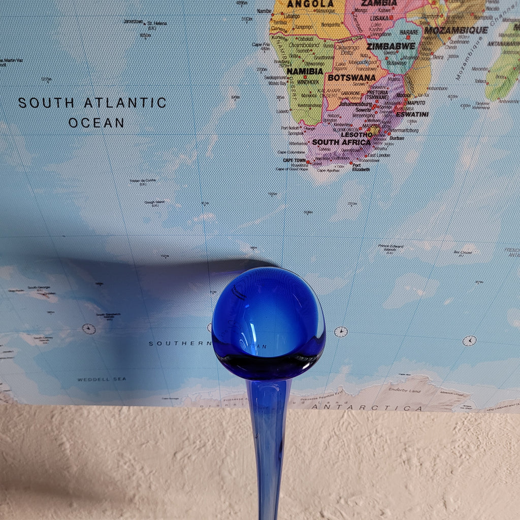 Tall Swedish Art Glass Pulpit Vase — Cobalt Blue with Controlled-Bubble Base, 35 cm tall