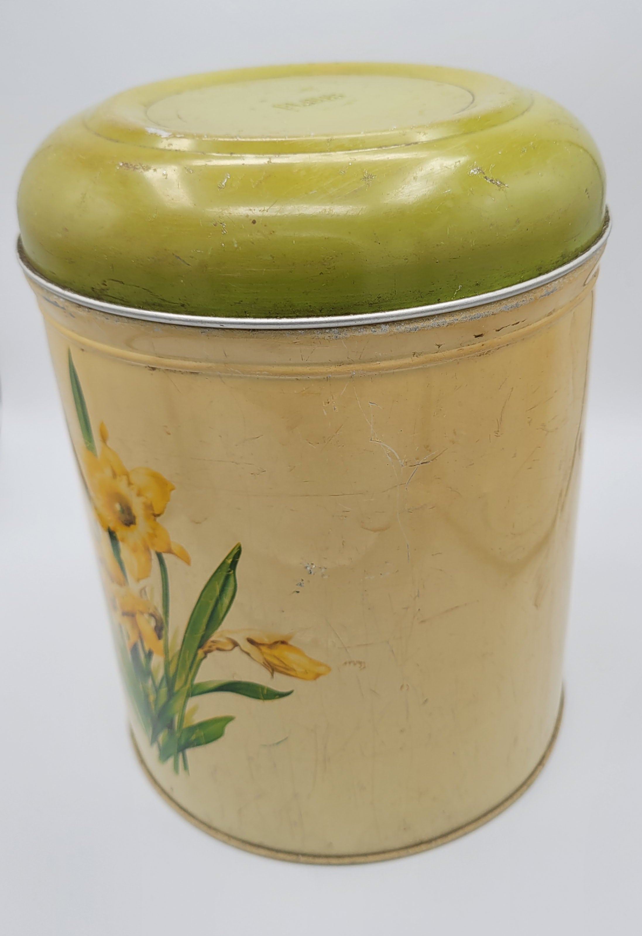 Worcester ware "Daffodils" tinplate flour cannister 1950s