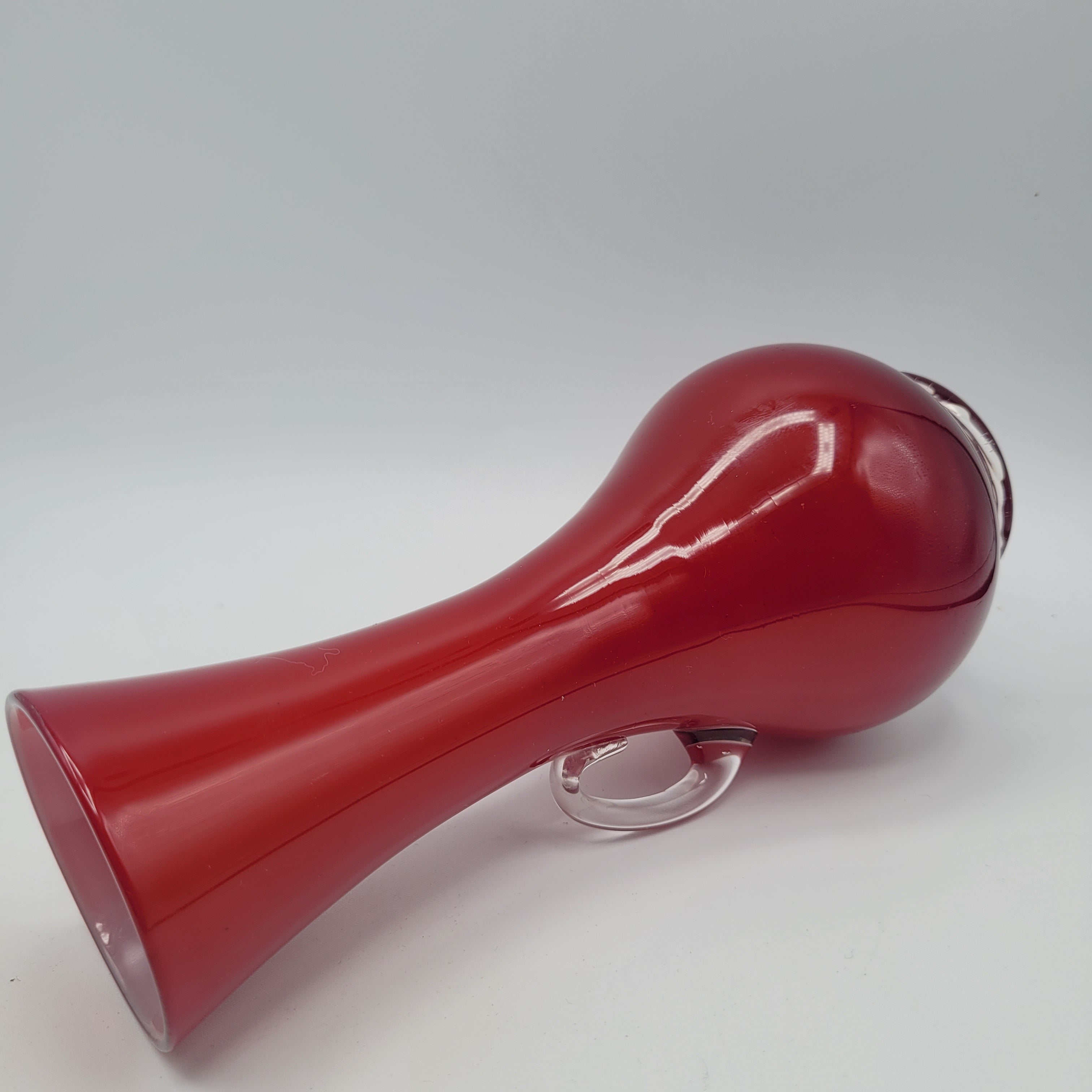 Italian Cased Ruby Red Glass Handled Vase – Attributed to the Empoli Region, c.1960–1970s 🇮🇹