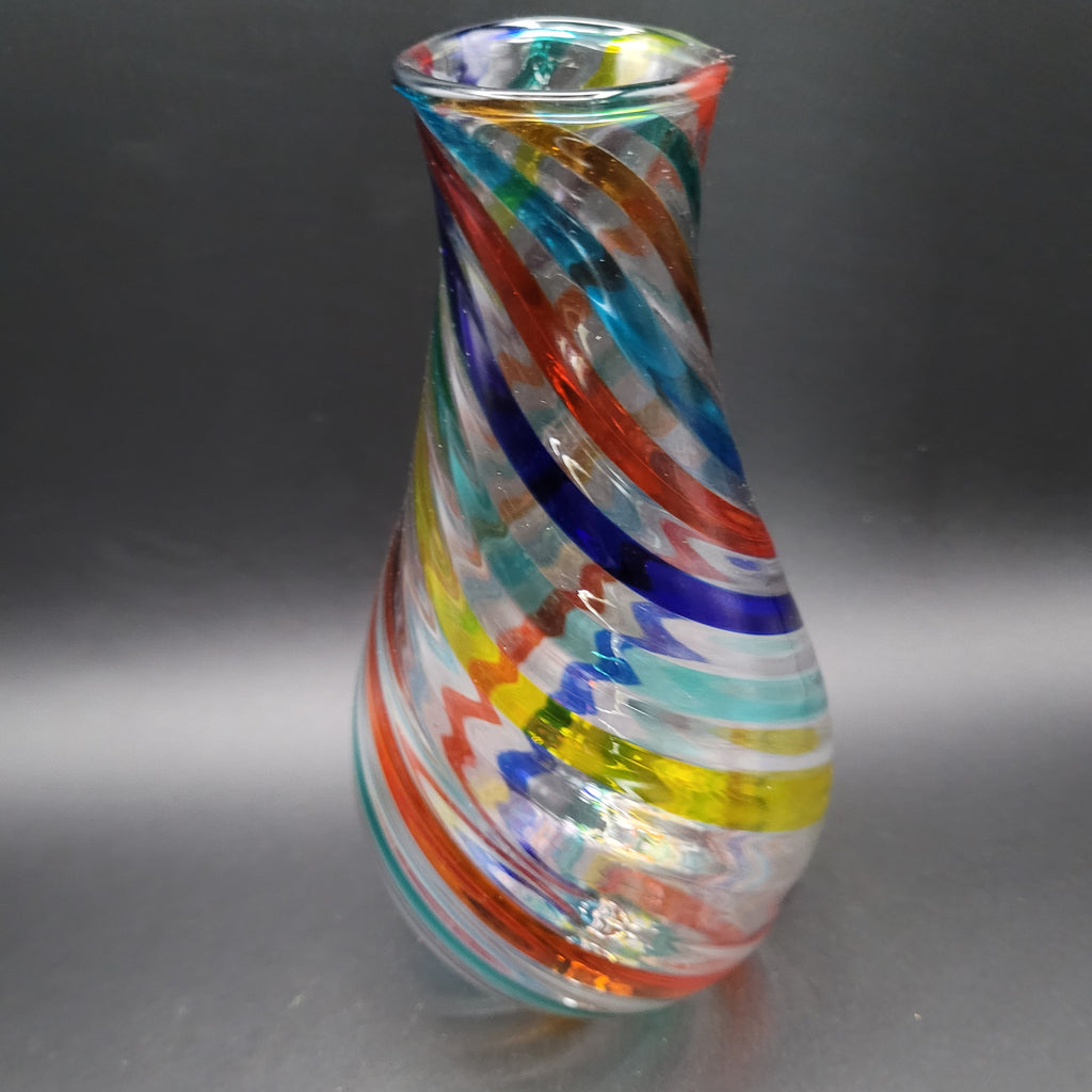 F&M Ballarin Murano Filigree Spiral glass Vase. Signed and with label.