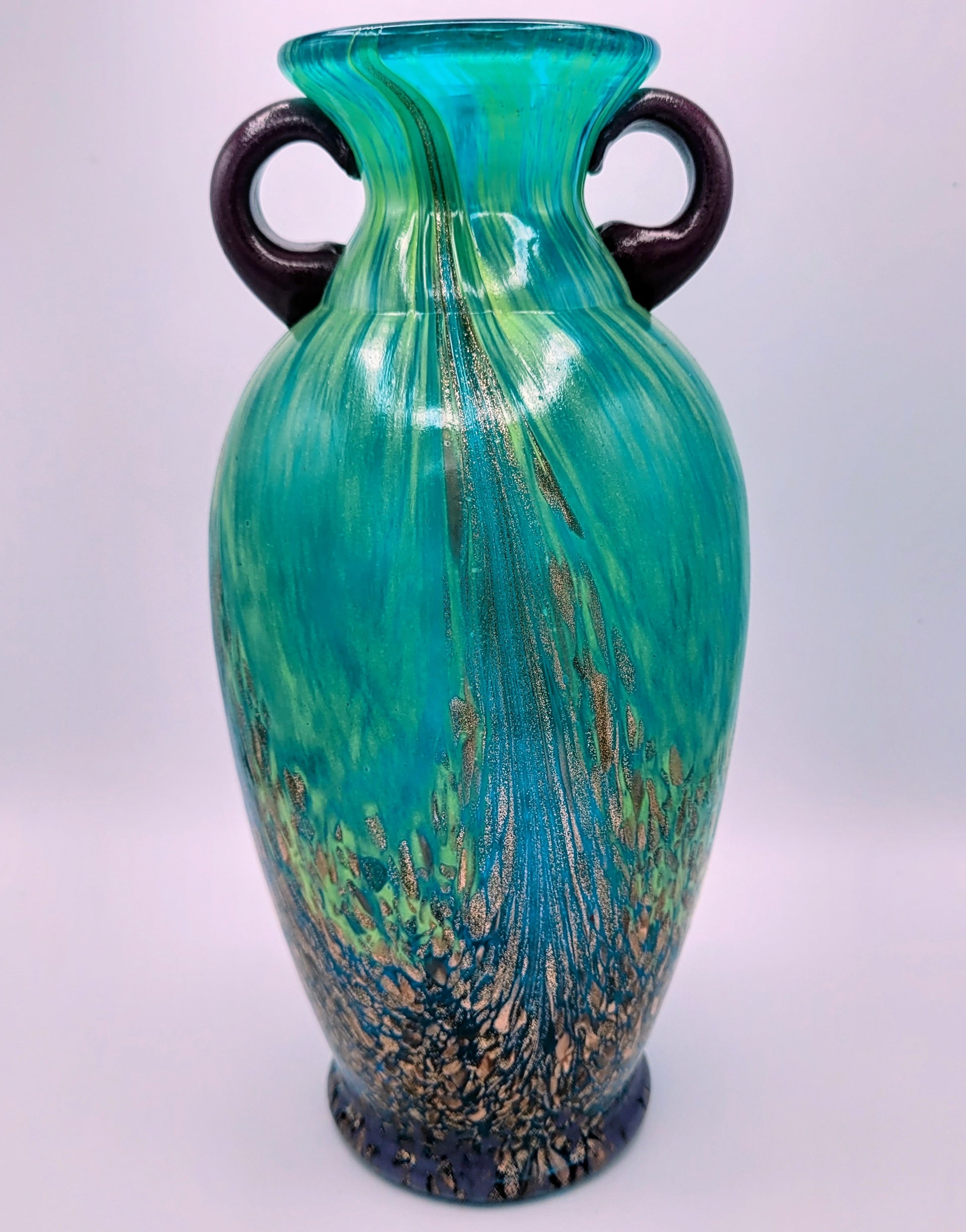 Dale Tiffany Favrile Art Glass Milano Amphora Teal-Blue Vase with Copper Aventurine Infusion