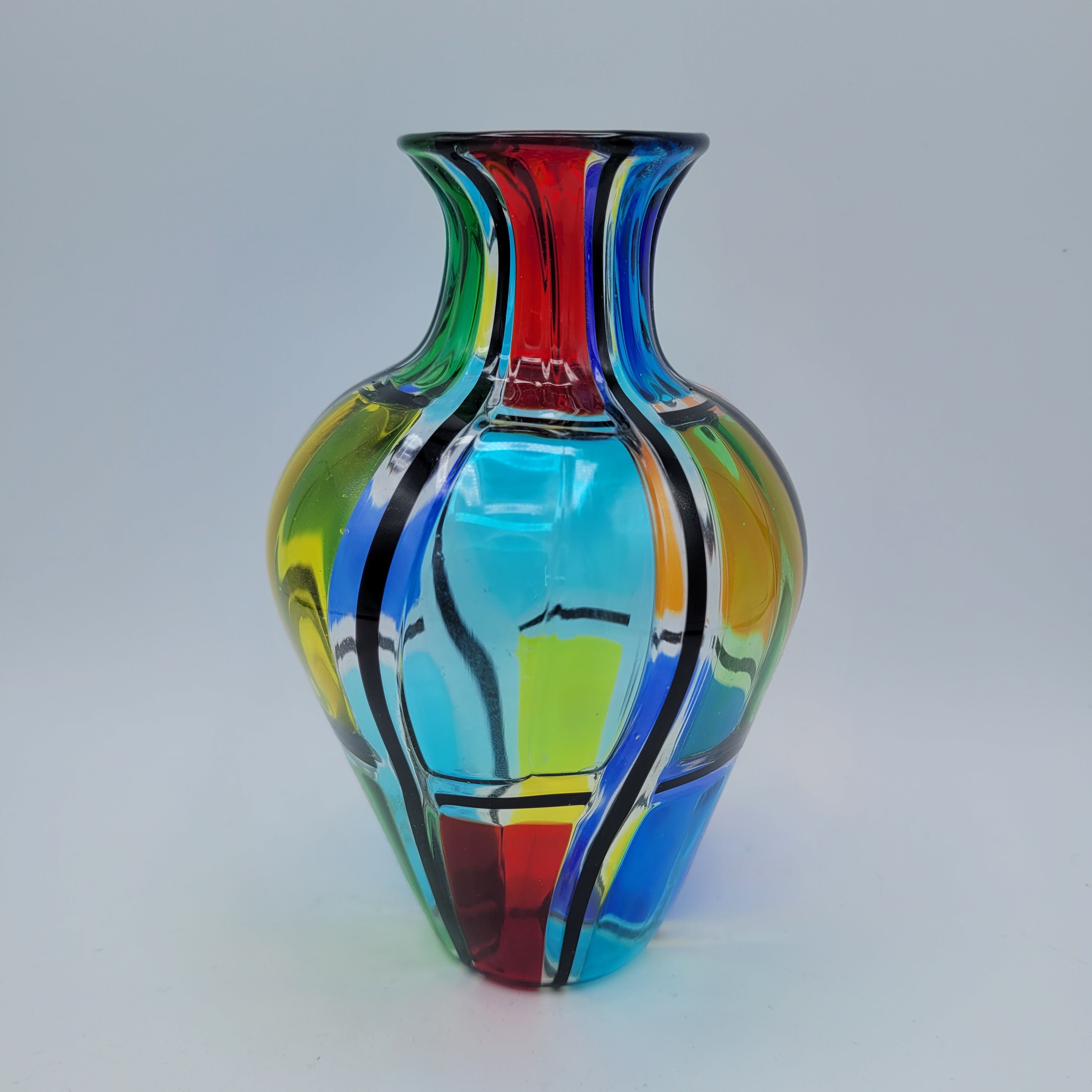 Angelo Ballarin "Carnevale Vase" from the F&M Ballarin studio. Signed, label, and certified Murano Pezzato Glass
