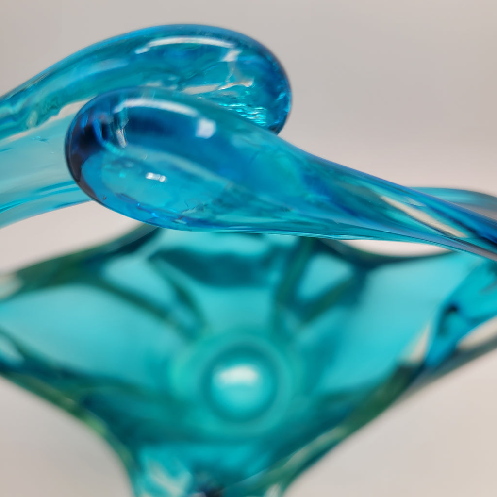 Sommerso Glass Basket Vase – Turquoise & Aqua, Likely Murano, in the Manner of Seguso Vetri d’Arte, c.1960s